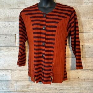 Vintage Bogoforte women’s orange button up striped ribbed sweater in  size large